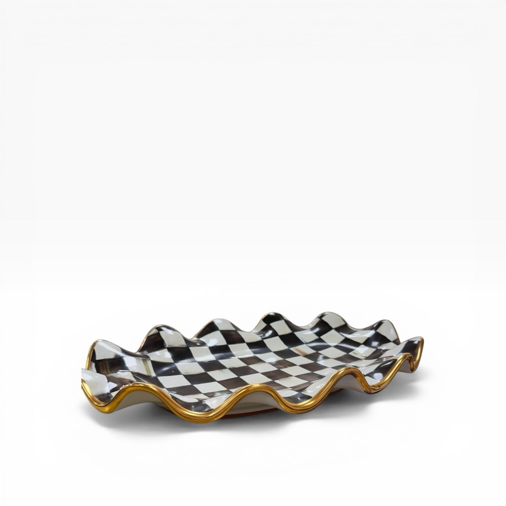 MacKenzie-Childs Courtly Check large Ceramic Serving Platter, scalloped edges - Picture 5 of 6